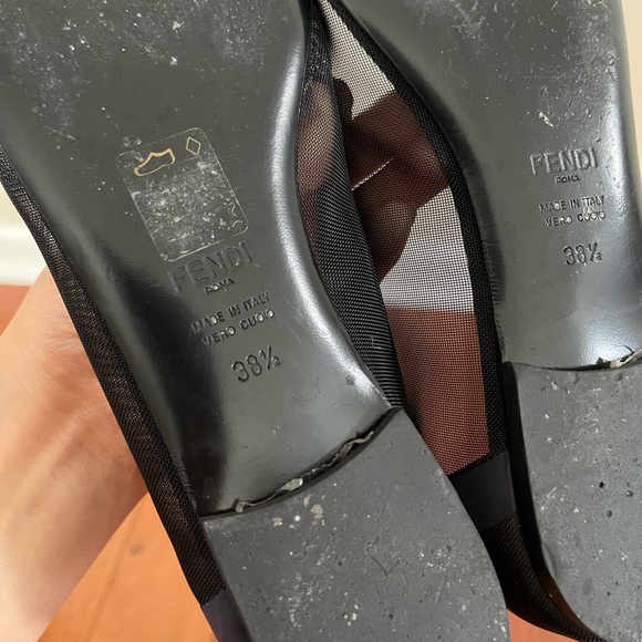 Authentic Fendi Zucca Mesh Colibrì Leather-Trimmed Flats Navy 39.5 - Picture 9 of 11